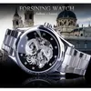 ForSining Diamond Montre design silver rostfri automatisk drake display män homme lyxklockor handled varumärke klassisk topp stål h238f