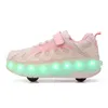 Chaussures de sport LED patins à roulettes enfants deux roues baskets lumineuses garçons filles USB charge taille 28-40