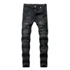 Herr jeans Vår Herr Ripped Biker Streetwear Destroyed Denim Byxor Slim Bottoms Man Patchwork Hål Pencil Byxor Hombre