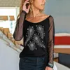 Women's Blouses 2023 Fashion Love Butterfly Rhinestone Women Shirt Long Sleeve Lace Tops Mujer