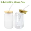 12oz 16oz Sublimation Glass Beer Mugs with Bamboo Lid Straw DIY Frosted Clear Drinking Utensil Coffee Wine Milk Beer Cola Juice Cold Drinkware Handmade Can 0601