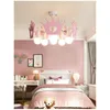 Lustres Nórdico Rosa Lustre Lâmpadas Para Crianças Menina Quarto Iluminação E27 Lâmpada Coroa Design Princesa Crianças Luzes AC 220V 230V