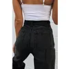 Jeans Femme Pantalon Classique Femme Taille Moyenne Pantalon Noir Poches Droites Trou Déchiré BuScrunch Denim Pantalone