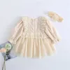 Mädchen Kleider Baby Mädchen Prinzessin Kleid Herbst Geburtstag Party Kleid Neugeborenes Taufkleid Kleinkind Kinder Kleidung mit Haarband