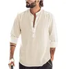 Mannen Casual Shirts 2023 Mannen Blouse Katoen Linnen Shirt Losse Tops Groen Lange Mouw Tee Lente Zomer Trendy Knappe mens