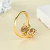 Bandringar Elegant Pink Zircon Sun Flower Ring Luxury Crystal Round Opening Trendy Gold Color Engagement for Women Jewelry