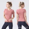 Lu Align Lu Yoga Vrouw Hardlopen Korte mouw Fitness Gym Tops Sexy Sport T-shirts Effen kleur T-shirt Ademend Outdoor Yogas Tankvest Sneldrogend Atletisch