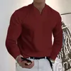 Men's Polos Large Long-sleeved Sports Men's T-shirt Elastic Spring Autumn And Winter V-neck Shirt Clothes Solid Color