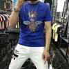 Street Harajuku Erkekler Moda Kırışıklık Karşıtı T-Shirt Sıcak Rhinestone Büyük Boy Kafatası Deseni Yepyeni Kısa Kollu L230520