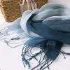 Scarves Gradual Color Hanging Dyed Scarf Japanese High Quality Tassel Pure Linen Women's Solid