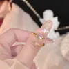 Band Rings Elegent Exquisite Lovely Pink Heart Zircon for Women Star Rhinestone Light Luxury Ring Statement Jewelry Gifts