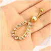 Navel Bell Button Rings Stainless Gem Gold Ring Belly For Women Girls Body Curved Barbell Dangle Piercing Set Drop Delivery Jewelry Dhusz