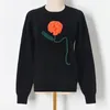 Women's Sweaters Hand Hook 3D Floral Sweater Women Black Pullover White Jumpers 2023 Spring Knitwear Round Neck Knitted