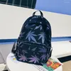 Mochila escolar adolescente menina moda mochila mulher zíper verde folha viagem grande capacidade ombro