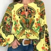 Damesblouses Damesoverhemden met bloemenprint Groot formaat Lantaarnmouwen Boho-blouse Sexy Vetersluiting Kwastje O-hals Tops Lente Zomer Chic