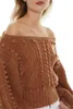 Damenpullover Damen Herbst Winter Pullover Slash Neck Garn Ball Dekoration Laterne Langarm Strickpullover