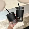 Tumblers 350 ml 450 ml Creative Glass Coffee Straw Cup med locket Heatresistant Water Bottle Beer Tea Beverage Par 230531