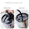 Tumblers 350 ml 450 ml Creative Glass Coffee Straw Cup med locket Heatresistant Water Bottle Beer Tea Beverage Par 230531