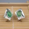 Boucles d'oreilles à tige en argent sterling S925 pur pour femme feuille de calcédoine verte mode levier 15 13 mm