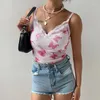 Kvinnors tankar Kvinnors sexiga söta Camis Top V Neck Spaghetti Strap Tie Dye Print Skinny Lace Camisole Clubwear Butterfly Printed Basic