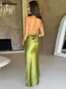 Robe Maxi en Satin pour femmes, nouvelle mode, dos nu, Slim, fente haute, Camis, sans manches, robe de soirée, été 2023