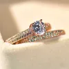 Band Rings Luxury Female Crystal Zircon Wedding Ring Set Rose Gold Filled Fashion Jewelry Promise Love Engagement For Women