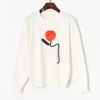 Women's Sweaters Hand Hook 3D Floral Sweater Women Black Pullover White Jumpers 2023 Spring Knitwear Round Neck Knitted