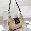 Summer Straw Shoulder Bag For Woman Gold Buckle Lady Fashion Handbag Raffia Designer Shoulder Bags Leather Strap Small Purse Beach Handbags