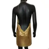 Jurken 2023 Sexy Clubwear Backless Pargin Korte jurk voor vrouwen Tail Metalic Split Mesh Harness Body Chain Club Low Cut Mini Dress