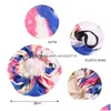 Bonnet / Casquettes De Tête De Mort Tie Dye Satin Soyeux Bonnet Chapeau Pour Femmes Double Couche Avec Boucle Réglable Nuit Bonnet De Sommeil Bouclés Protéger Les Cheveux Ca Dh5Lv