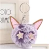 Key Rings Fur Ball Keychains Cat Ears Star Eyes Keyring Fluffy Bag Charms Holder For Women Girl Pendant Christmas Gift Drop Delivery Dhuwy