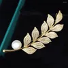 Brooches Light Luxury Inlaid Zircon Leaf Brooch Fashion Versatile Suit Jacket Plant Corsage For Men And Women Pin