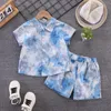 Conjuntos de roupas de criança bebê menino shorts roupa infantil tie dye azul vermelho menino terno casual deixar floral camisa de manga curta top