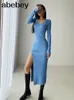 Basic Casual Dresses spring and winter sexy French slit sweater dress female slim tight-fitting hip-knit over-the-knee dresses 230531