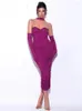 Abiti casual Ailigou 2023 Abito da donna sexy senza spalline esposto viola maxi lungo stretto pieghettato con diamanti Abiti da sera eleganti da club