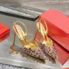 2023 Designer High heels luxury brand Sandals Heel Height 7.5cm Heavy Industry RC Crystal gem woven wedding shoes series gem pointed women's wedding shoes after empty