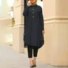 Jeans New Summer Muslim Solid Blouse for Women Simple Cotton Linen Long Shirt Saudi Arabia Islam Femme Tops Lady Aline Shirt Dresses