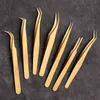 Makeup Tools Eyelash Extension Tweezers For Classic Volume False Lashes Extension Clip Supplies Gold Precision Tongs Nail Art Makeup Tool Set 230531