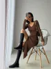 Basic Casual Dresses spring and winter sexy French slit sweater dress female slim tight-fitting hip-knit over-the-knee dresses 230531