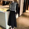 Vestidos casuais para mulheres 2023 outono e inverno retrô colete xadrez vestido de veludo feminino dois ternos trespassado comprimento médio