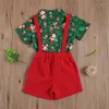 Giyim setleri sevimli çocuk Noel kıyafeti yaz 1 ila 2 yıl yazdır yeşil gömlekler kırmızı sırtlar erkekler için çocuklar için 3 yıllık kıyafetler
