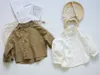 Barnskjortor Spring Korean Style Baby Boys Cotton Linen Shirts Pure Color Loose Tops Kids Cloth Bat Sleeve Children Shirts 230531