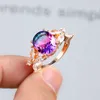 Band Rings Charm Female Oval Ring Crystal Rose Gold Color Wedding For Women Cute Zircon Butterfly Thin Engagement