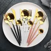 Geschirr-Sets, 30-teiliges goldenes Geschirr-Set, Edelstahl, Steakmesser, Gabel, Kaffeelöffel, Tee, Sicherheitsküche, 230531