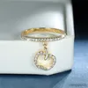 Band Rings Cute Hollow Small Apple Pendant Ring White Zircon Crystal Dainty Gold Silver Color Engagement For Women