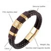 Braccialetti con ciondoli Zlxgirl Jet Brown Vera pelle Bracciale uomo in acciaio inossidabile 316L con fibbia Fashion Hand Punk