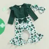 Clothing Sets 1207 Lioraitiin St Patricks Day 018M Baby Girl Clothes Solid Long Fly Sleeve Crew Neck Romper Clover Print Flare Pant 230601