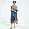 71125 # JRY Nieuwe Zomer Vrouwen Losse Chiffon Jurk Ronde Kraag Half Mouw Casual Jurk Dame Afdrukken Casual Jurk Blauw Rood