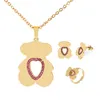 Artilady Bear Necklace Collar Chary Halsband Set Ladies Ring Earring smyckesuppsättning Rostfritt stål smycken