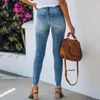 Jeans Femme taille serrée Leggings moyen classique poche Denim décontracté bleu foncé filles pantalons pantalons Femme